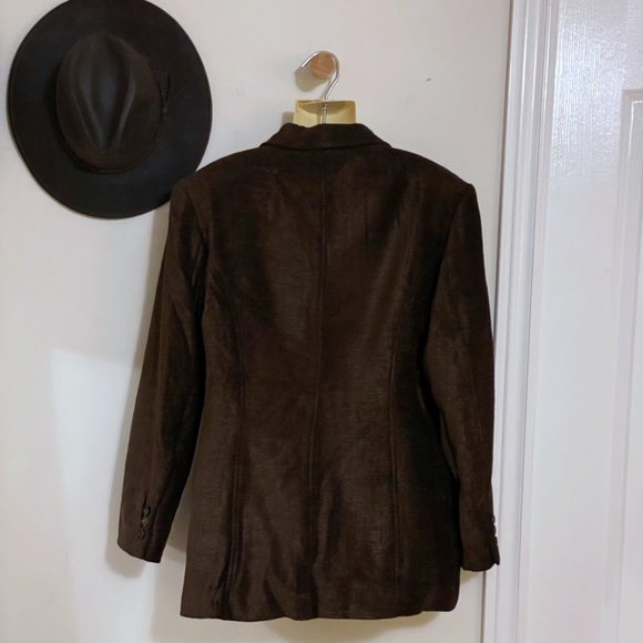 Vintage BURBERRY dark brown wool blend fully lined single breasted blazer, sz 8 - Picture 9 of 13